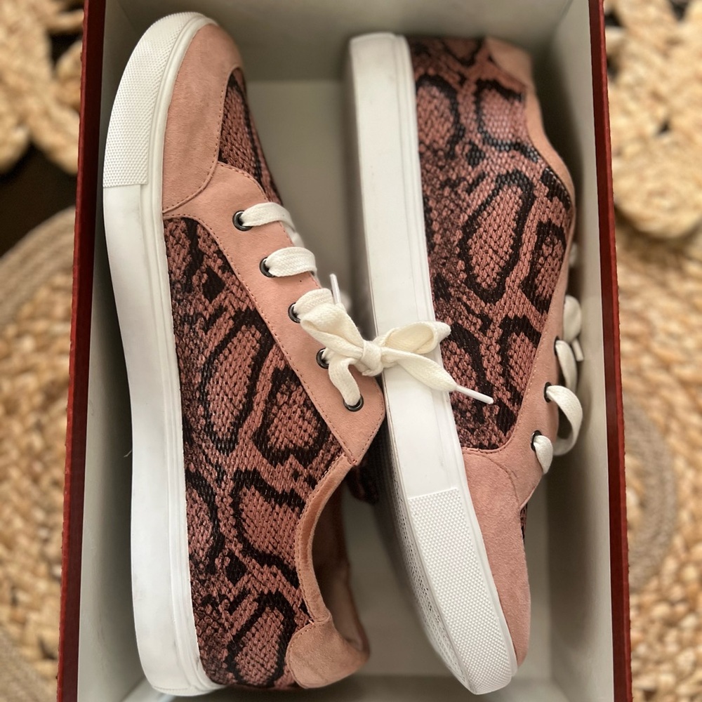 Donald J. Pliner Pink and Brown Snake Print Sneakers - Picture 7 of 9